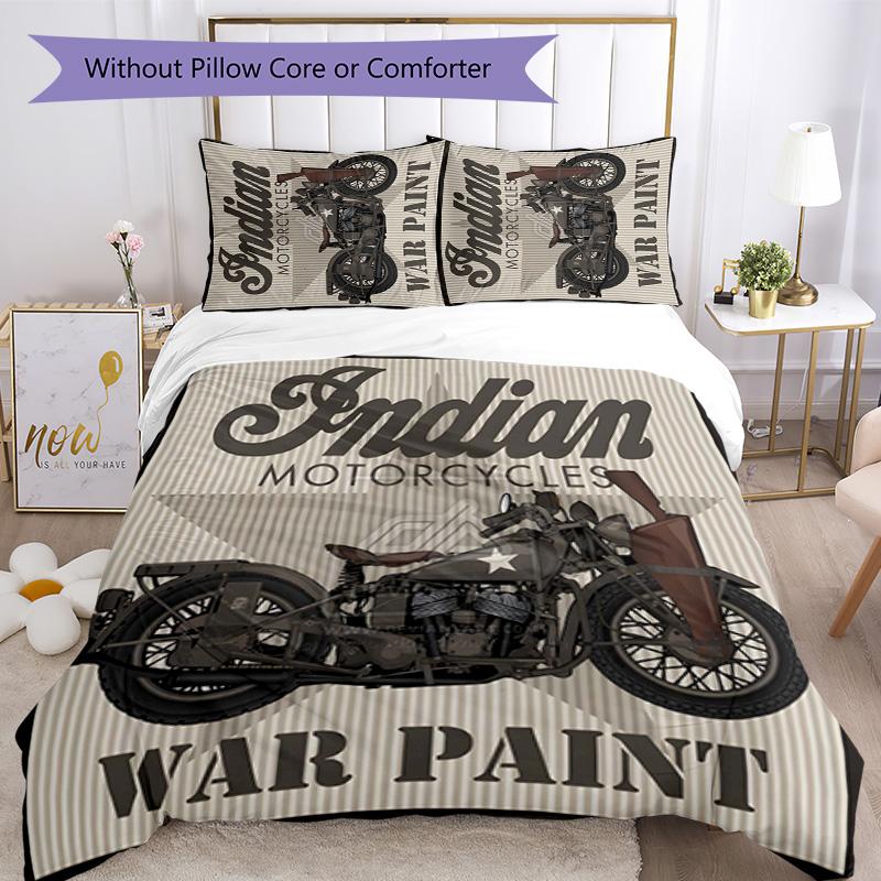 Indian Motorcycle 3pcs Bedding Set Duvet Cover Closure Includes 1 Duvet Cover & 2 Pillowcases for All Seasons Bedroom Home Dorm Decor