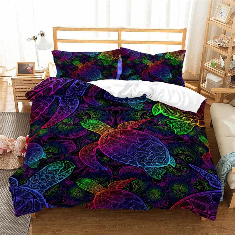 Sea Turtle Bedding Ocean Duvet Cover Set Teal Mediterranean Style Marine Themed Ocean Polyester Bedding Set Queen King Twin Size