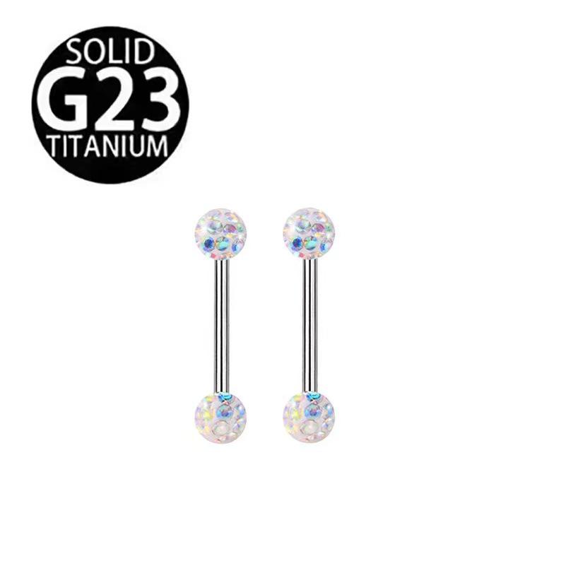 Titanium Shamballa Diamond Ball Tongue Stud with Polymer Clay Diamond Inlay - 14G Body Piercing Jewelry