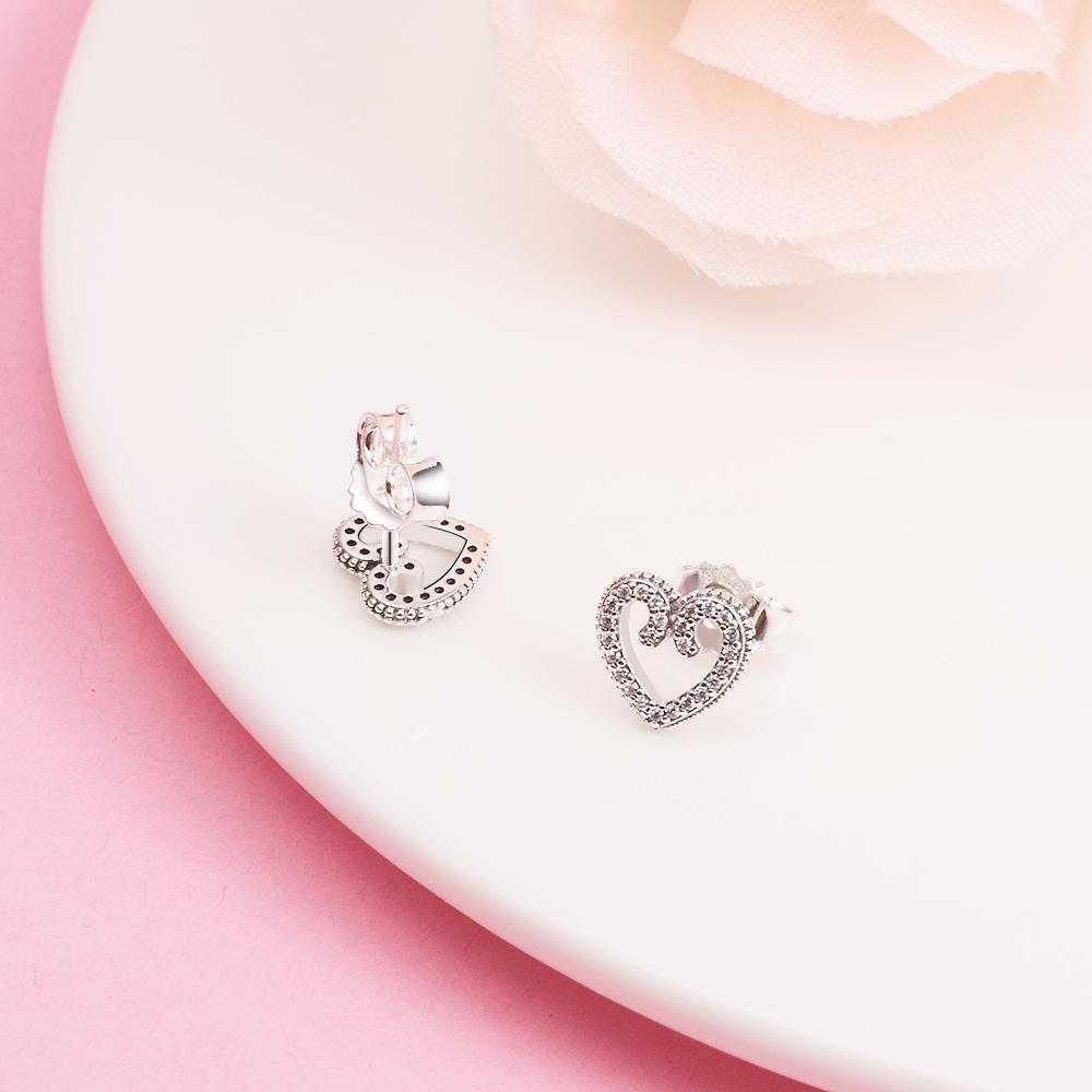 925 Sterling Silver Jewelry Clear CZ Heart Swirls Stud Earrings for Women Silver S925 Earings Pendientes Mujer