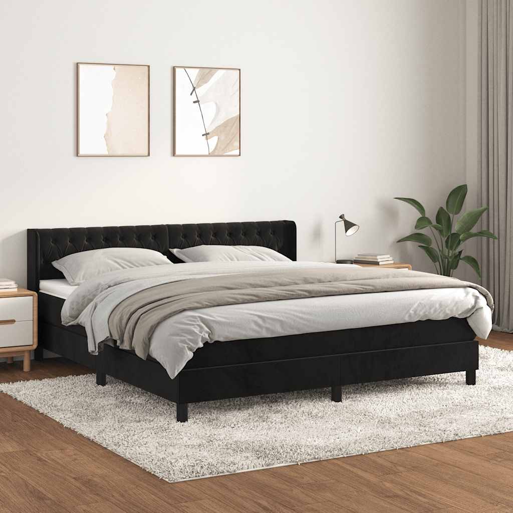 Box Spring Bed with Mattress Black 160x200 cm Velvet