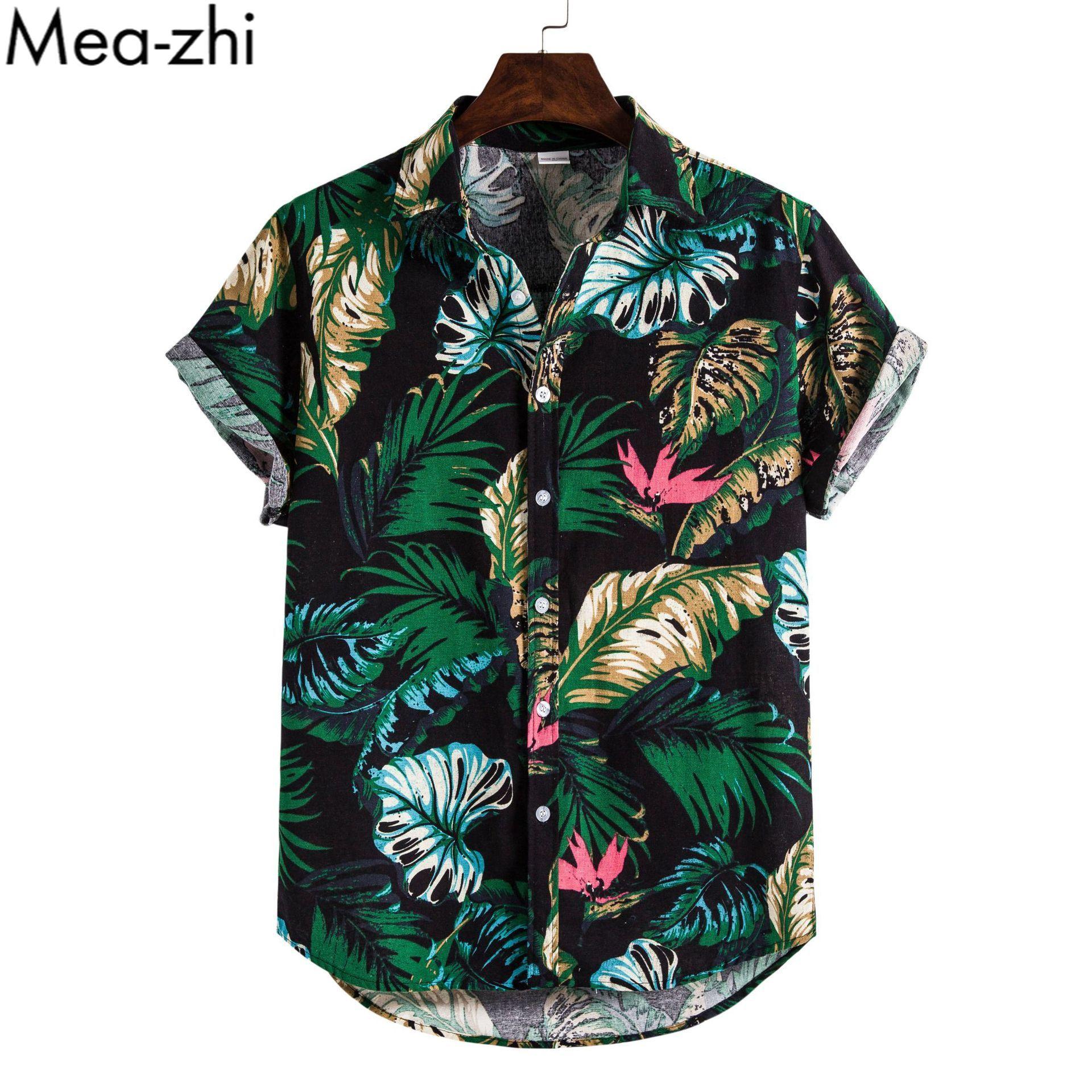 

Мужчины Тропический принт Пуговицы Вверх Рубашки Sumemr Пляж Рубашка с коротким рукавом Цветочный принт Гавайская рубашка
