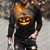 Men's Long Sleeve T-Shirt Grim Reaper Scarecrow Pumpkin Haunted Castle 3D Print Halloween Crew Neck Casual Tops