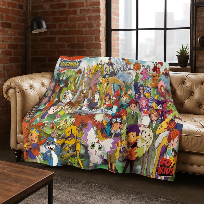 3D Digimon Adventure Angewomon Agumon Cartoon Flannel Blanket Soft Warm Blanket Throw Blanket for Bedroom Living Room Bed Kid