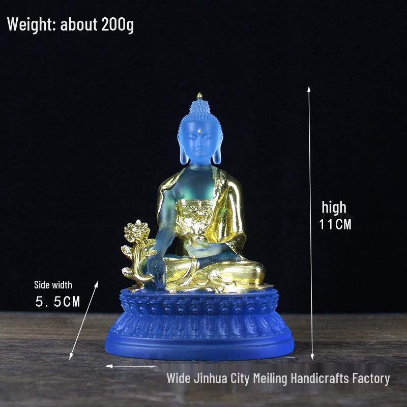 Water Glazed Gilded Medicine Buddha Statue Resin Ornament for Home Decor