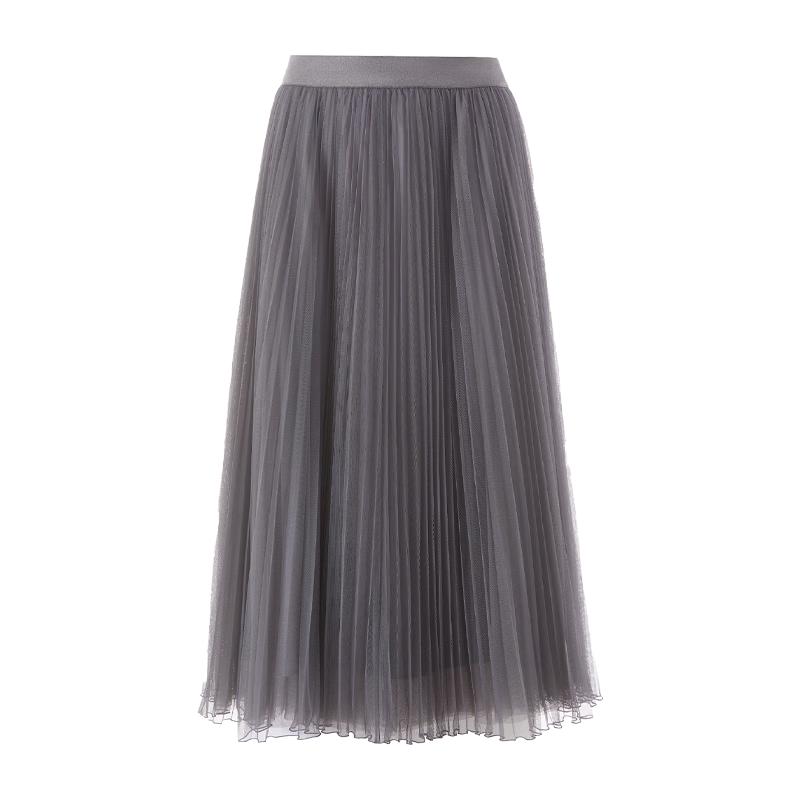 LANCY Flowy A-Line Pleated Mesh Midi Skirt
