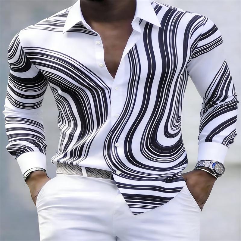 Men s Abstract Liquid Art 3D Printed Shirt, Spring/Autumn Collared Long-Sleeved Shirt, Stylish Casual Men s Top S