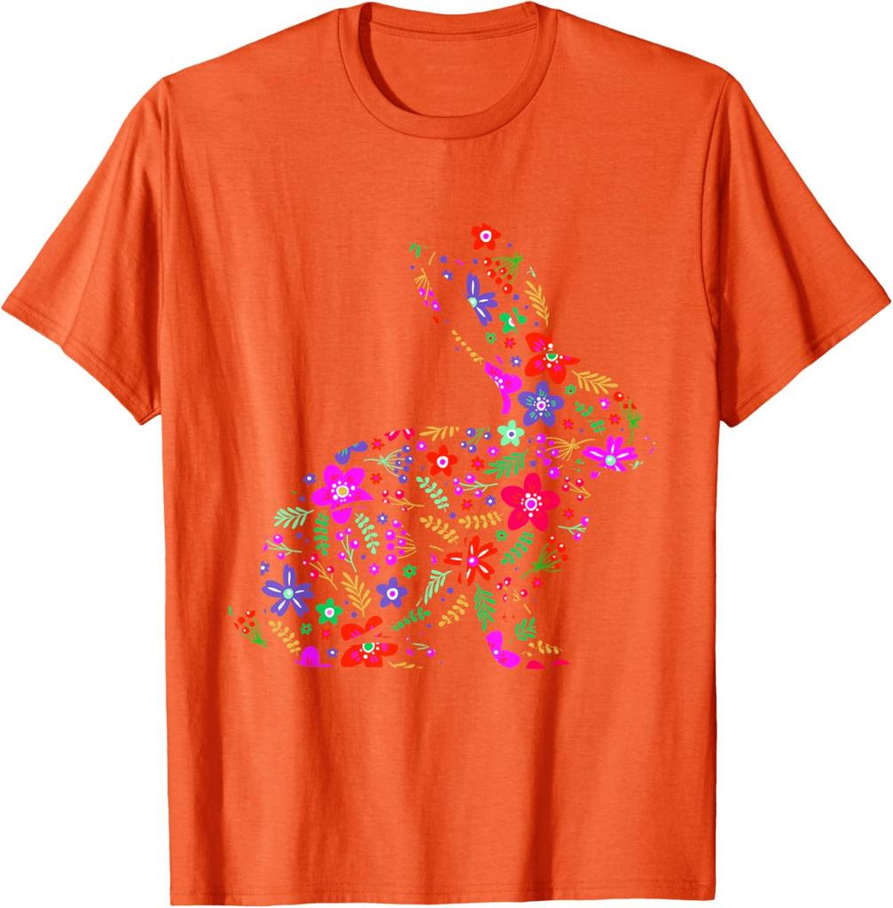 Floral Easter Bunny Rabbit Silhouette Spring Flowers Graphic T-Shirt Men Casual Trip