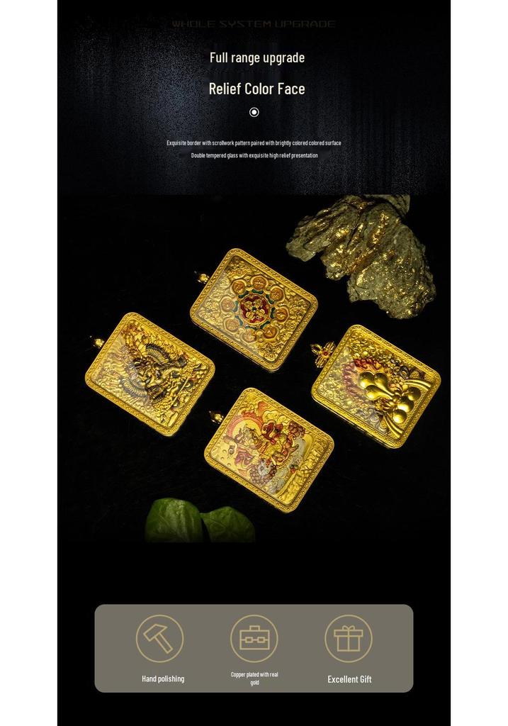 Tibetan Brass Gold-Plated Thangka Pendant Necklace