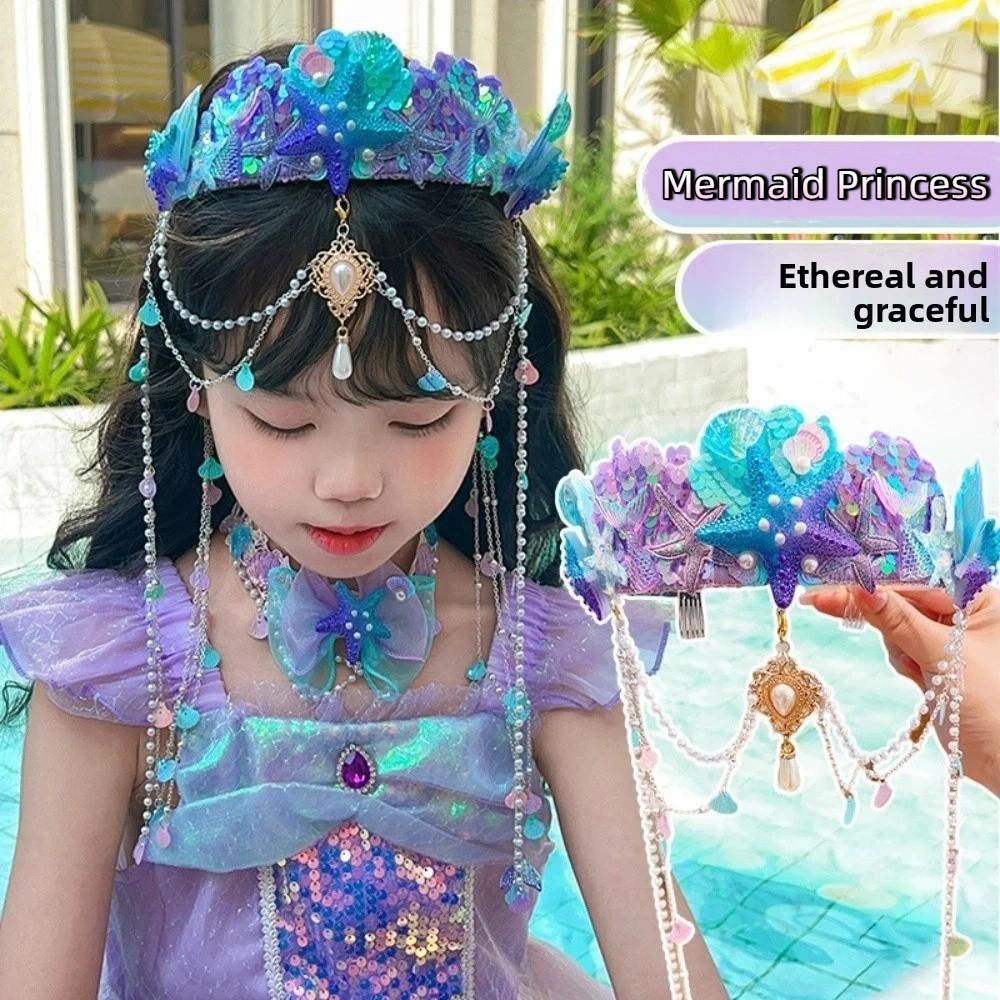 Pearl Jewelry Mermaid Princess Headband Tassel Tassel Crown Forehead Necklace Hair Hoop Gift