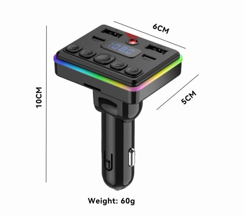 Autoladegerät FM-Transmitter Bluetooth 5.4 PD Typ-C Dual-USB Umgebungsplayer Freisprecheinrichtung MP3-Ladegerät Typ-C Kabellos mit Umgebungslicht