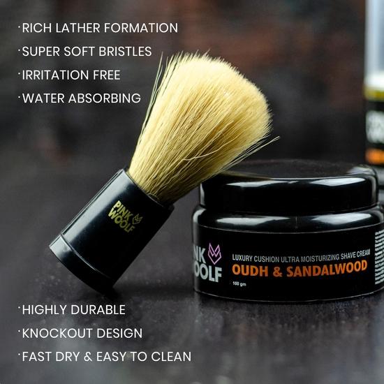 Pink Woolf Soft Bristles Shaving Brush for Men | Ultra-Soft, Cruelty-Free Bristles for a Smooth Shave | Comfortable Wet Shaving