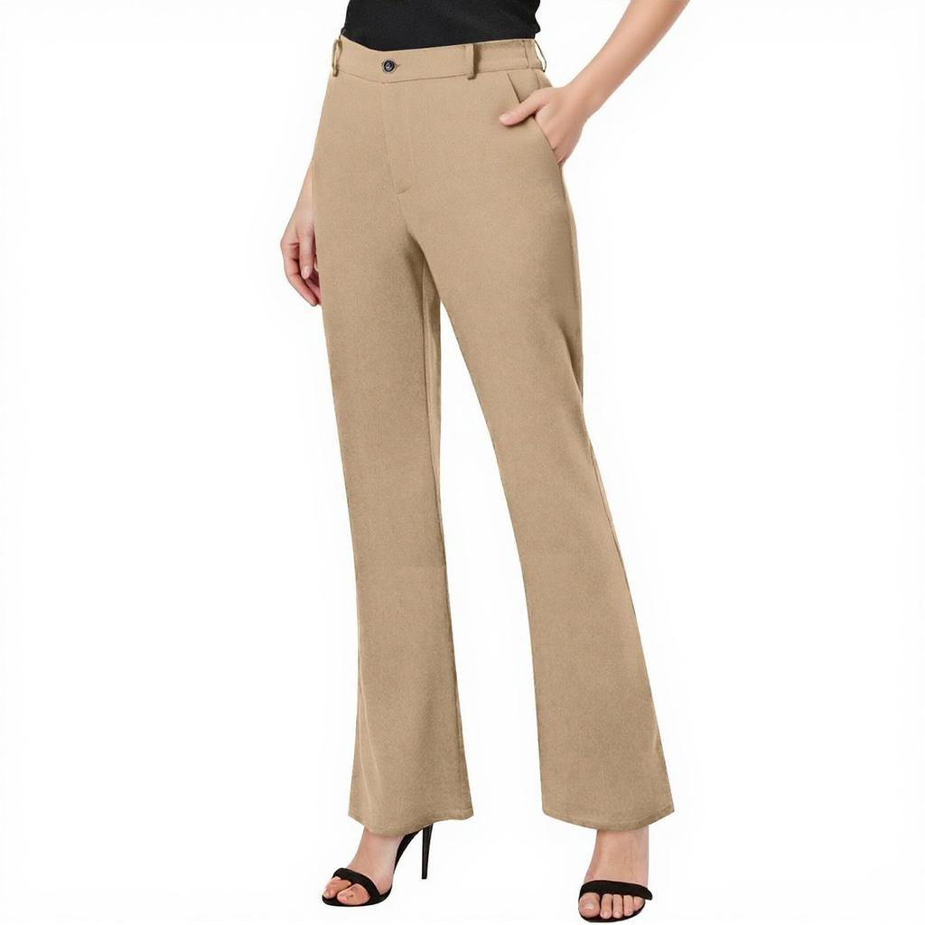 Womens Dressy Pants Work Straight Leg Pants Casual Bell Bottom With Trousers Pockets