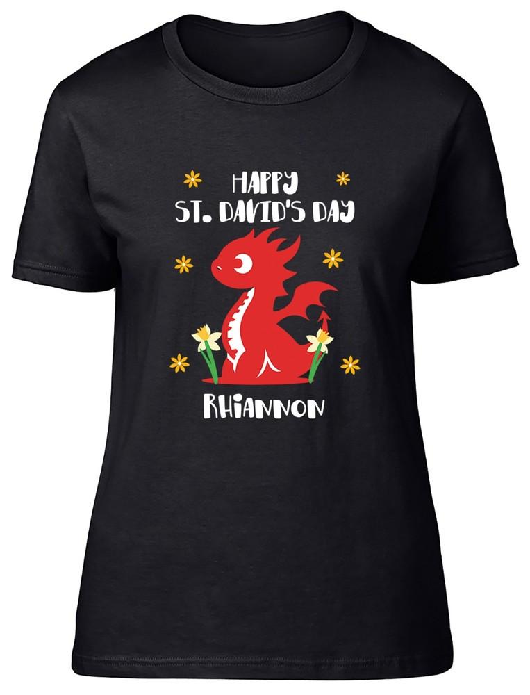 

Personalised Happy St David s Day Dragon Wales Womens T-Shirt Ladies Gift Tee 4XL