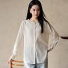 Early autumn new Lyocell Tencel linen Hong Kong style temperament round neck long-sleeved shirt simple casual versatile shirt women