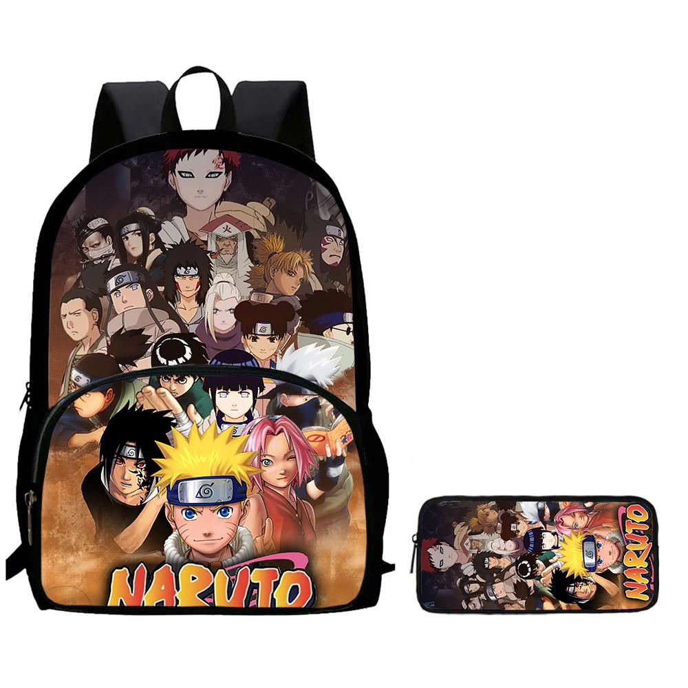 2Pcs Set Youth Rucksack with Front Pocket & Pencil Tote, Comic NARUTO Learner Bags for Boys&Girls Aged 6-10, Durable& Lightweight