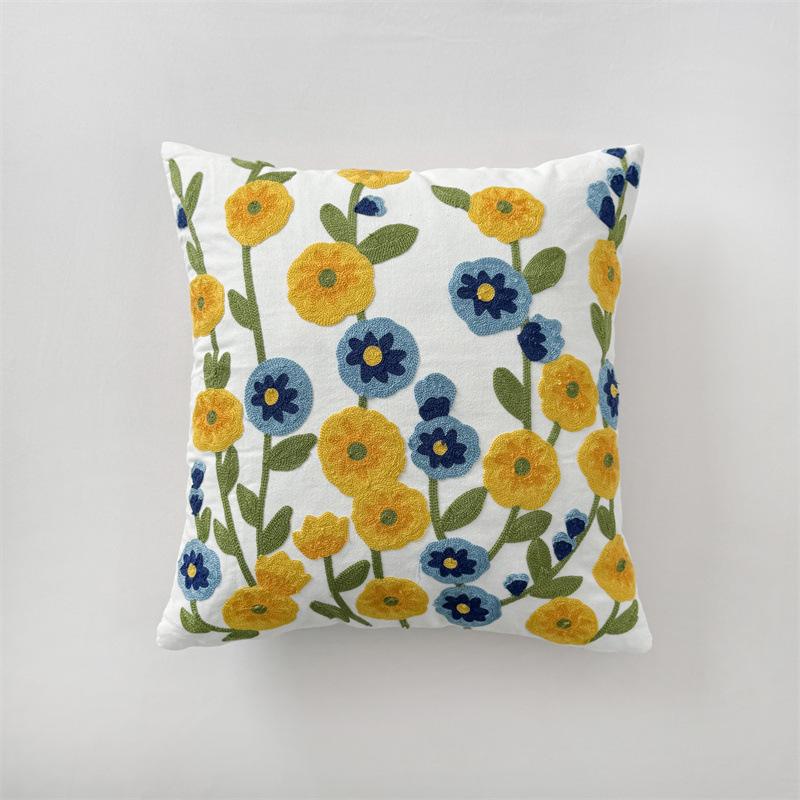 American Pastoral Floral Embroidery Canvas Cushion Cover - Cotton & Linen