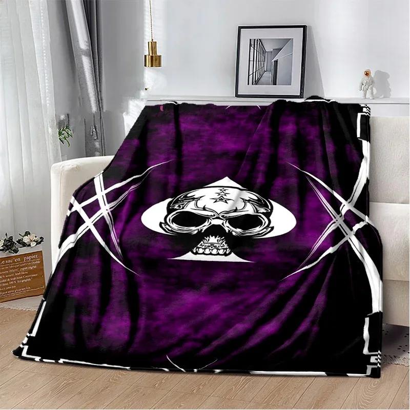 Skull Series Poker Flower Blanket Quilt Travel Bedding Sofa Couch Bed Throw Blanket Flannel Blanket Bedspread Halloween Gifts