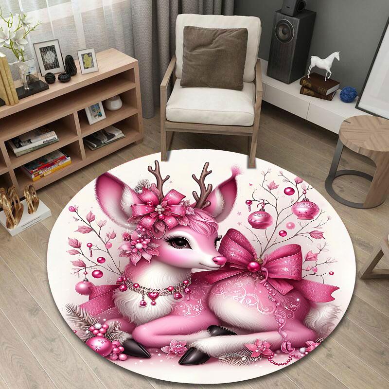 Elegant Round Cat Multicolor Accent Rug, Non-Slip Floor Mat for Laundry Room