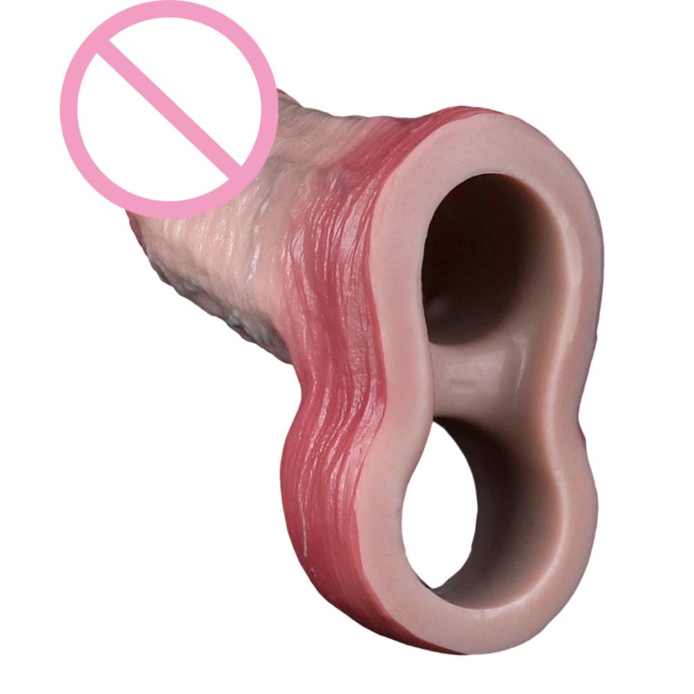 ORALSX Kleine Größe Penisverlängerer 5 Zoll Gliedmanschette Wiederverwendbare Kondom Hohl Dildo Silikon Penisverlängerer für Männer Kleiner Penis