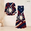 Women Plus Size Two Piece Outfit Three Quarter Sleeve Cardigan Sleeveless Star Stripe Printed White Long Dress