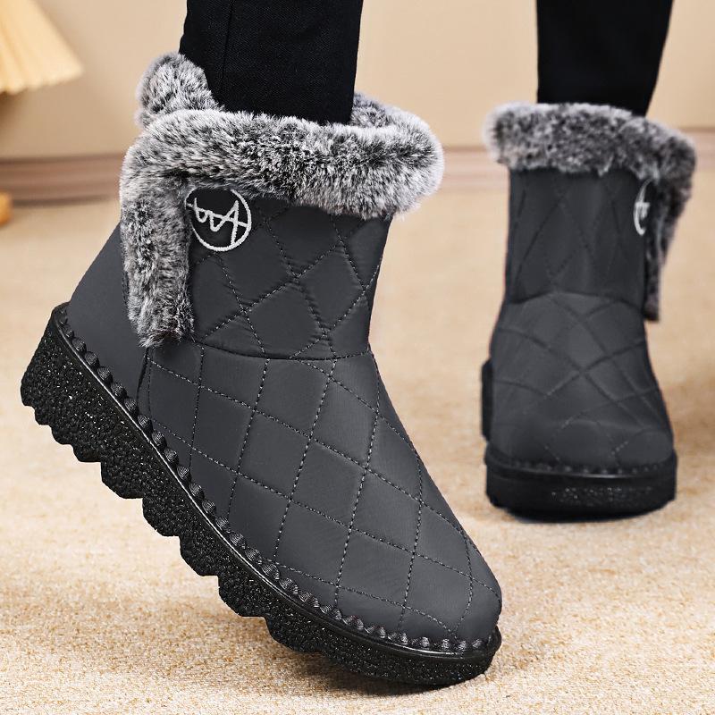Women's PU Leather Snow Boots Autumn and Winter-Mid-calf Thickened Warm Lined Warm Comfortable Waterproof Fleece Boots