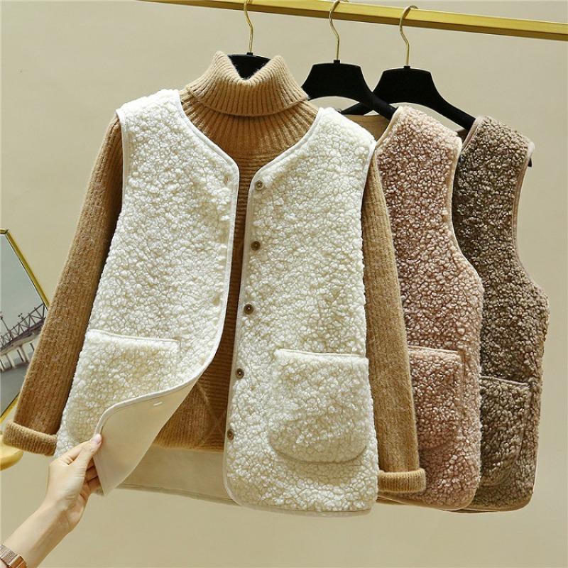 Lamb Plush Vest Women's 2025 Autumn and Winter Short Korean Style Fur One-piece Versatile Shoulder Jacket