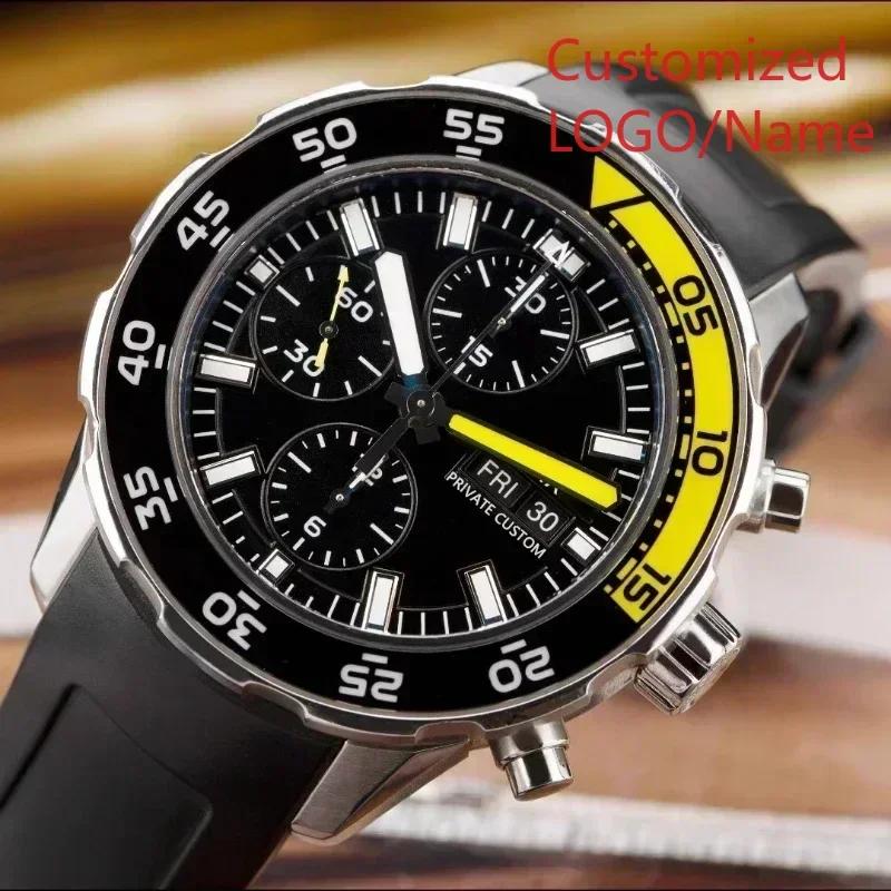 A11 Store Customized Watch   Aquatimer Special External Mens Quartz Chronograph Watch Rotating Bezel Blue Black Rubber  44mm