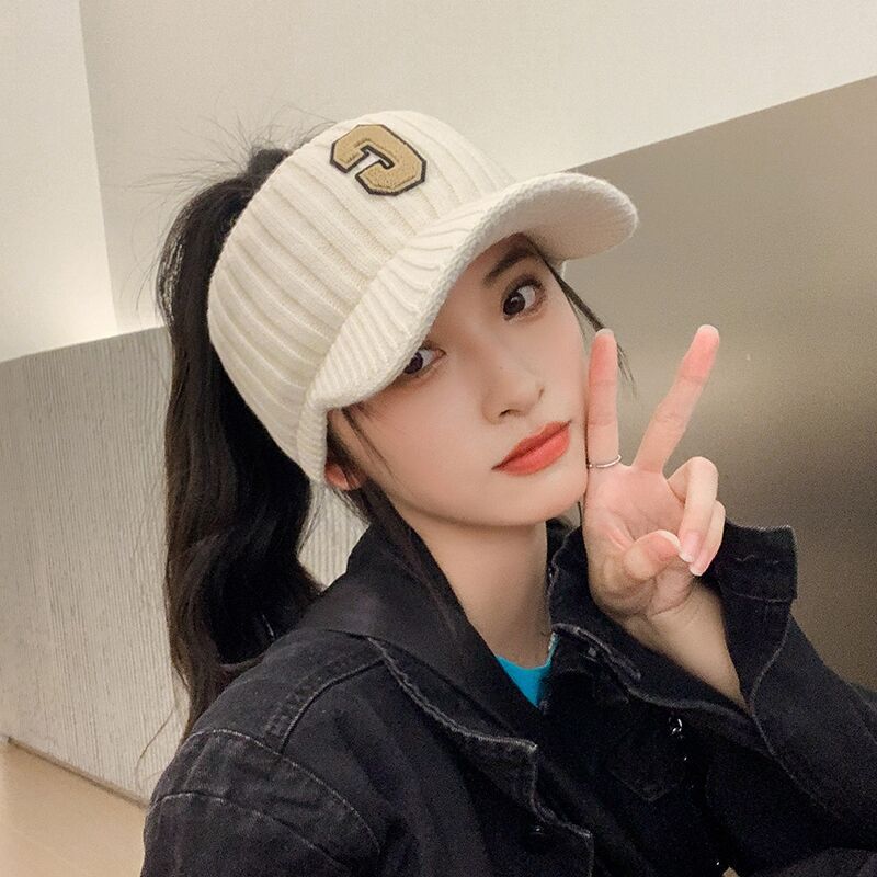 C letter empty top knitted cap women's autumn and winter outdoor running fashion versatile warm wool cold baseball cap