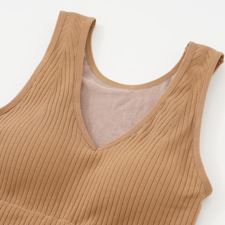 Thermoweste mit gepolsterter Damen-Sexy-Winterkleidung, ärmellose Körperweste, solide, schlanke, samtwarme Tanktops mit V-Ausschnitt, gestreifte Thermo-Unterwäsche