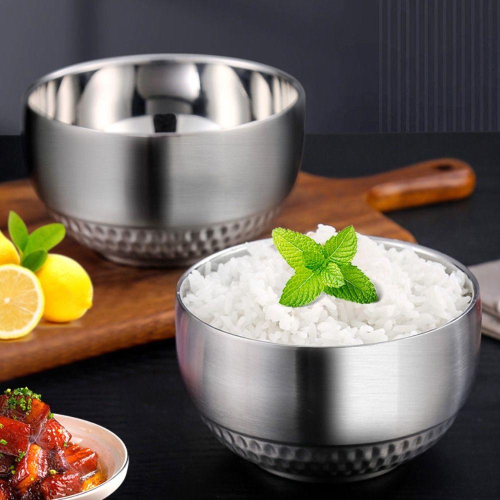 2 Piece Unbreakable Double-layer Rice Bowl Hammered Pattern Insulated Bowl Children's Bowl Canteen