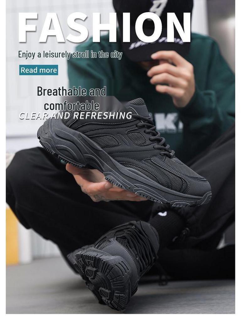 Men's All-Black Summer 2025 Sneakers: Casual Teen Running Shoes with Thick Soles