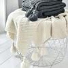 with Tassel Nordic Knitted Blanket Waffle Pattern Sofa Blanket Simple Nap Blanket  Air Condition
