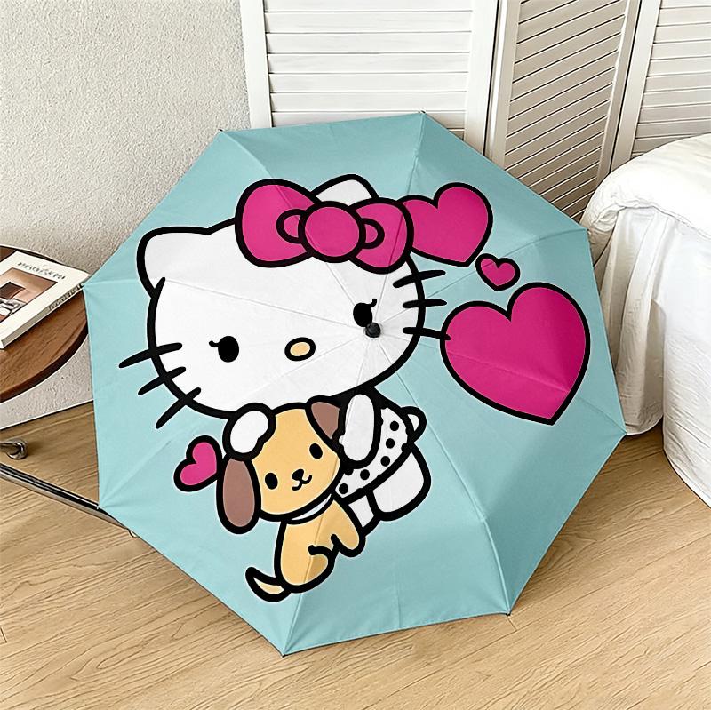 Hello Kitty 8 Ribs 3Fold Black Glue Uv Protection Umbrella Sun Protection Rainproof Compact Folding Umbrella For Travel Daily Use C9241502