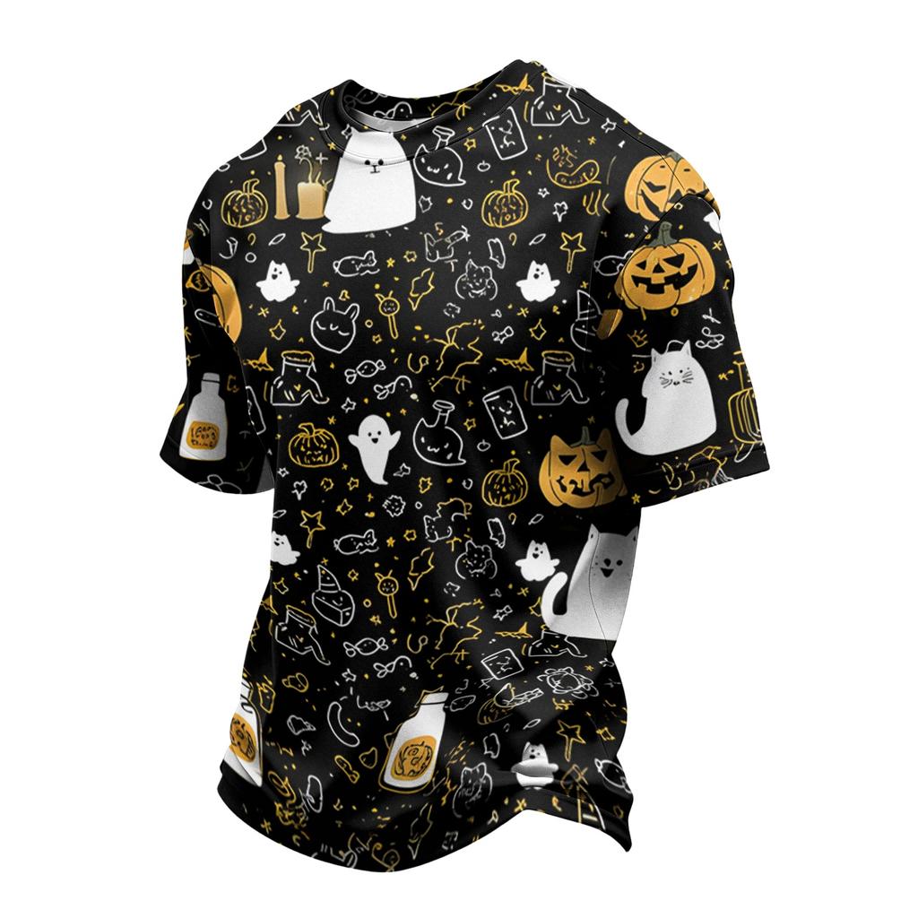 Men's Quick Dry Short Sleeve T-Shirt, Breathable Mesh Lightweight Tee with Halloween Print, Casual Round Neck Summer Top