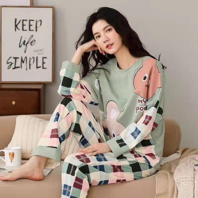 Two Piece Comfortable Women Homewear Set Loose Fit Large Size Winter Pajamas Korean Version Long Sleeve 18 Colors