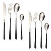 Cutlery Set Knife Fork Spoon 8 Pieces 2 People 18-8 Stainless Steel Seamless Integrated Long Handle Everyday Use (Silver/Black)