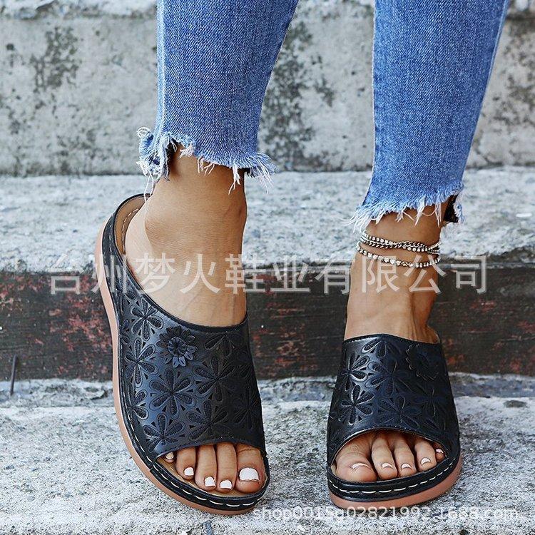 Slippers slope heel new fish mouth hollow flower sandals