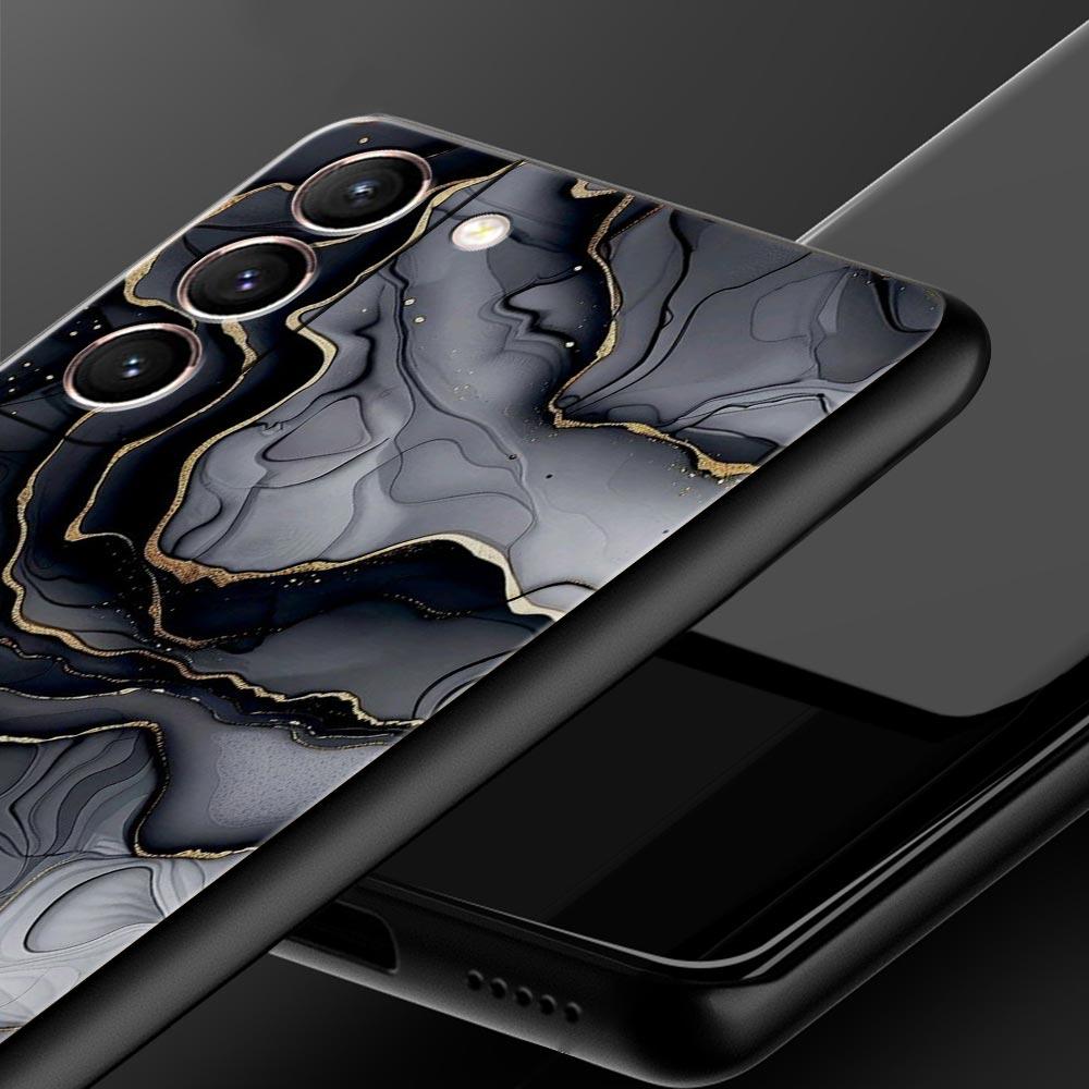 Watercolor Marble Phone Case For Samsung Galaxy S26 Ultra S25 Plus S24 FE S23 S22 5G S21 S20 Cover Black Soft