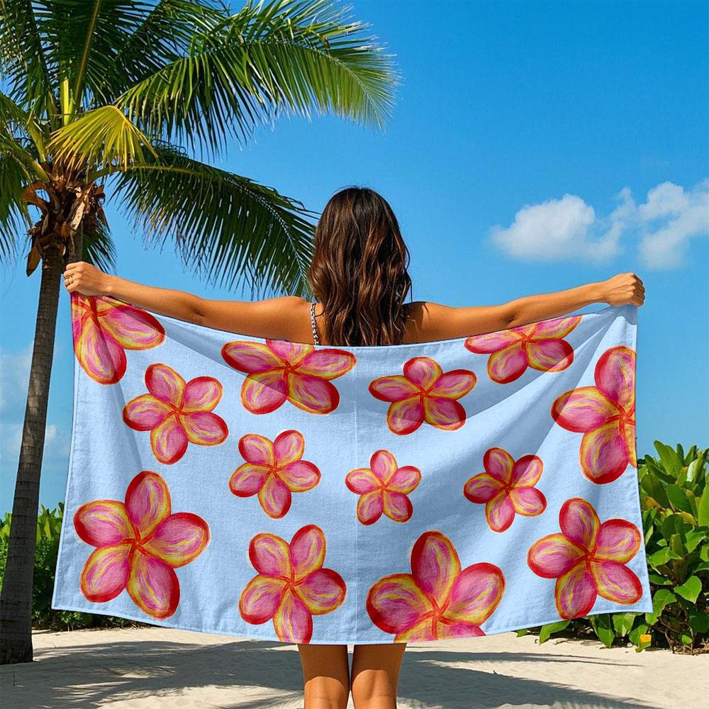 Tropical Pink - Yellow Blooms Quick Drying Bath Towel Microfiber beach towel light weight swimming camping yoga beach out