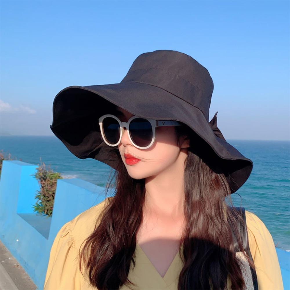 

Big Brim Bucket Basin Hat Bowknot Fashion Cap Portable Fisherman Hat Women чорний
