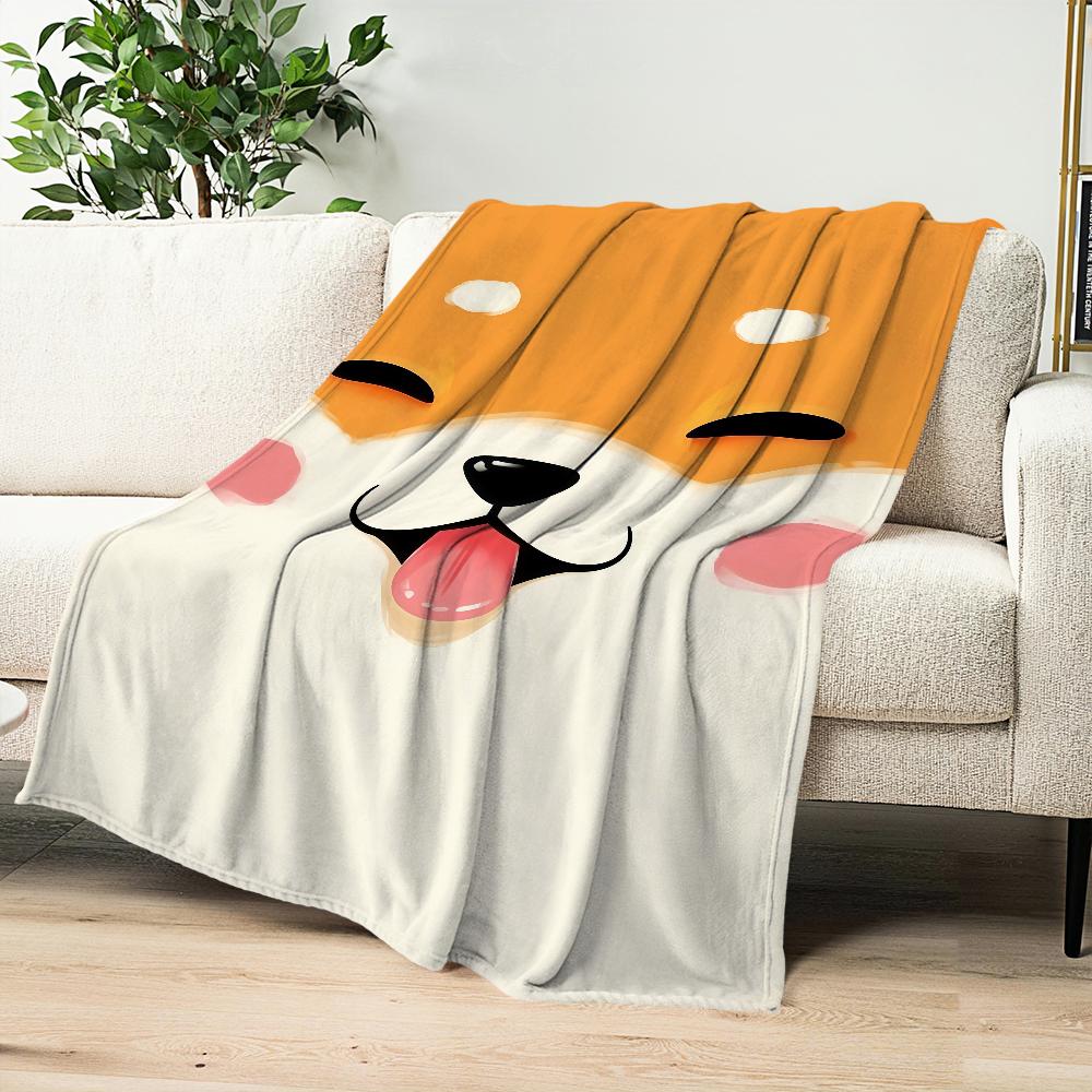 Cute Puppy Corgi Cartoon Dog Funny Face Flannel Warm Comfort Soft Plush Blanket for Sofa Living Room Office Bedroom Travel Gift
