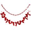 Christmas Velvet Bow Garland Decoration Pre-Strung Red White Ball Ornament Home Office Bedroom Xmas Tree Mantel Fireplace Shelf Indoor Holiday Decor