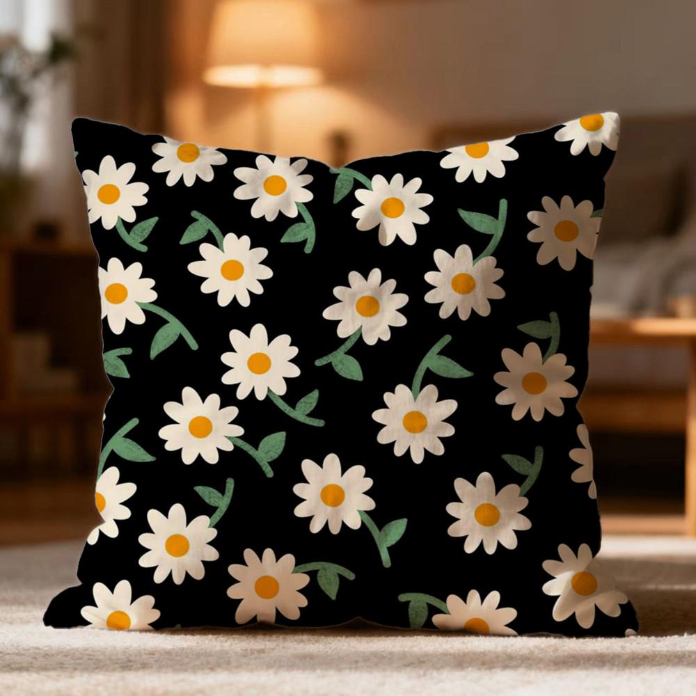 Popular Daisy Flowers Cushion Cover Soft Washable Pillow Case Multi-Scene for Couch Bed Travel Office Use
