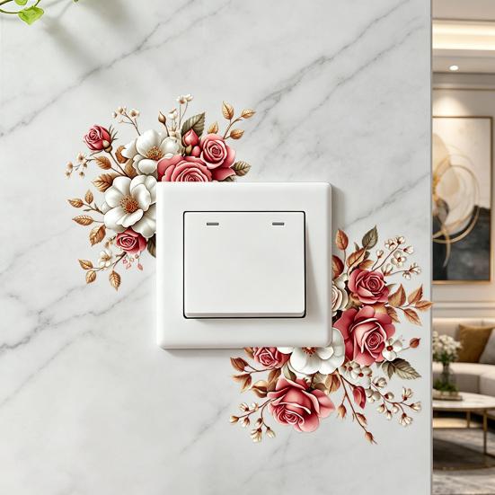 Removable Flower Switch Sticker Waterproof Peel And Stick Light Switch Decal for Living Room Bedroom Bathroom Kitchen Decor