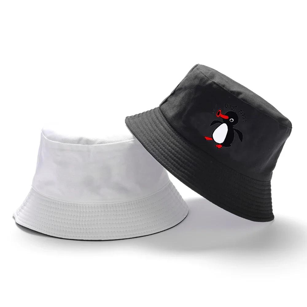 1pc Summer Penguin Printed Bucket Hats for Men Women Travel Beach Reversible Fisherman Hat Outdoor Sports Pull Up Panama Sun Hat