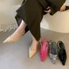 Fashion Bling Women Sandal Fashion Pointed Toe Shallow Slip On Ladies Elegant Slingback Shoes 4cm Med Heel Pumps Shoes