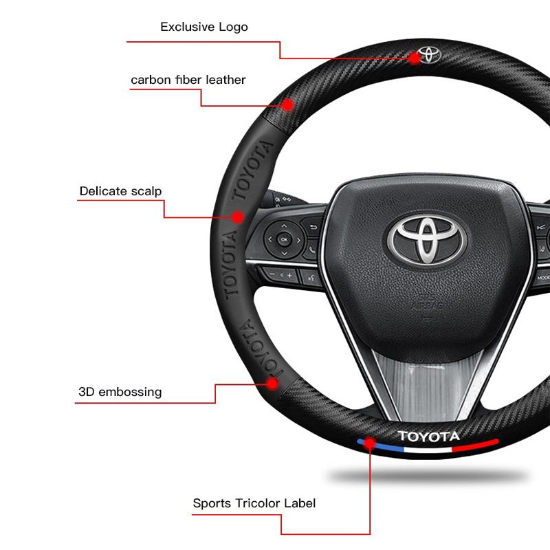 Car Carbon Fibre Steering Wheel Cover Anti Slip Steer Handle Caps For Toyota RAV4 Corolla Camry Frontier Supra C-HR Hilux Valve