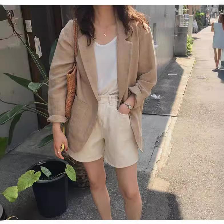 Loose Linen Blazer British Style Shirt Top Cotton and Linen Suit Jacket for Women