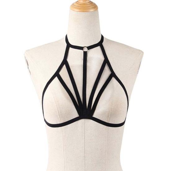 Women Sexy Halter Elastic Bandage Harness Backless Bustier Bra Erotic Underwear S